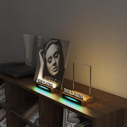 Now Playing Vinyl Record Stand, Light up Vinyl Record Display Stand with RGB Sound Control Pickup Rhythm Lights Bar, Warm White Light with Fingerprint-Proof Acrylic Letters
