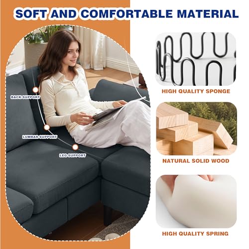 4 Piece Convertible Sectional Sofa Set, Modern Linen Small L Shaped Couch with Reversible Chaise, 3-Seater Sofa & Loveseat & Armchair for Living Room, Office, Apartment, Dark Grey