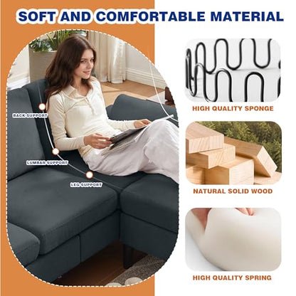 4 Piece Convertible Sectional Sofa Set, Modern Linen Small L Shaped Couch with Reversible Chaise, 3-Seater Sofa & Loveseat & Armchair for Living Room, Office, Apartment, Dark Grey