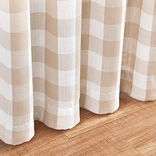 Pompom Buffalo Check Curtains Taupe and White Plaid Window Treatment Set 95 inch Rustic Farmhouse Curtain Drapes for Living Room Bedroom Kids Dorm 2pcs Rod Pocket