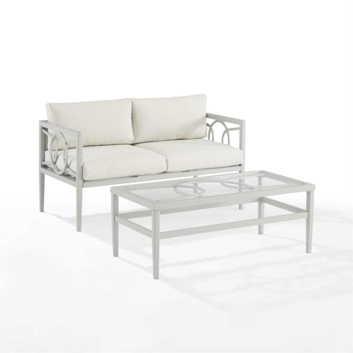 Crosley Furniture CO7350GY-CR Ashford Outdoor Metal 2-Piece Patio Furniture Set (Loveseat & Coffee Table), Gray with Creme Cushions