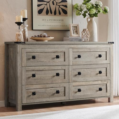 54" Wide Farmhouse 6-Drawer Dresser for Bedroom, Light Rustic Oak, view 4