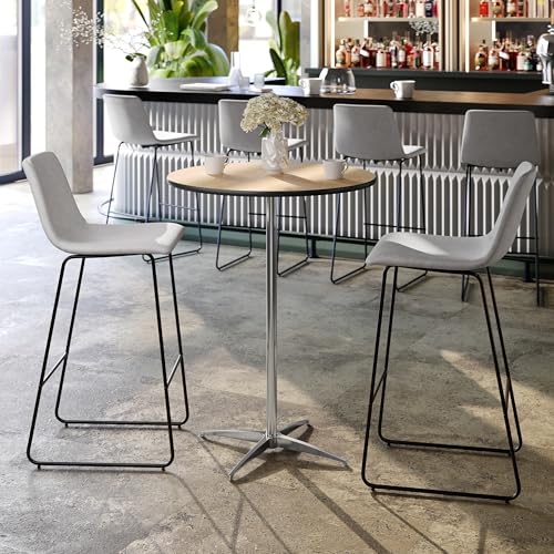 Lars 30" Round Cocktail Table with 30" and 42" Columns, Adjustable Standard or Bar Height Round Table for Events or Home Use, Natural