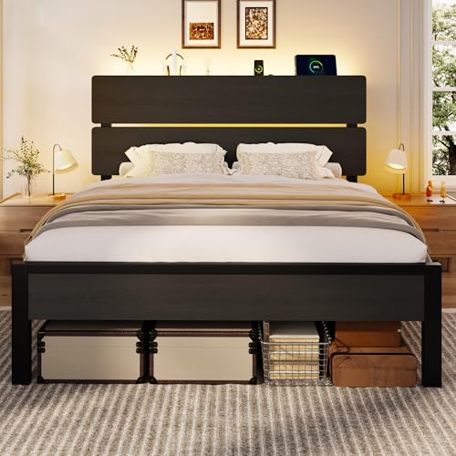 Queen Bed Frame LED Lighting Charging Storage, view 4