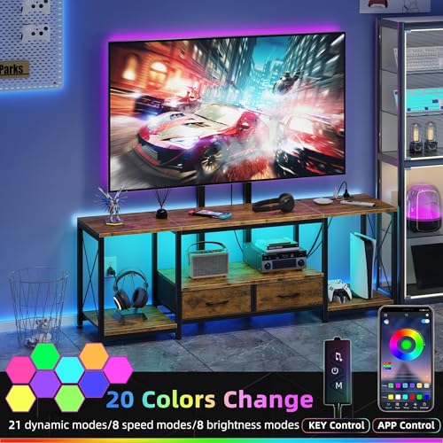 LED TV Stand with Mount and Power Outlet & Fabric Drawers for 32-85 Inches TV - Entertainment Center and Corner Tv Stand for Living Room, Bedroom- 47" Rustic Brown (Max VESA 600mm × 400mm | with Mount
