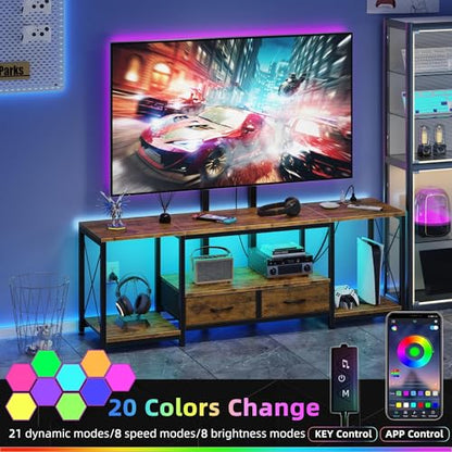 LED TV Stand with Mount and Power Outlet & Fabric Drawers for 32-85 Inches TV - Entertainment Center and Corner Tv Stand for Living Room, Bedroom- 47" Rustic Brown (Max VESA 600mm × 400mm | with Mount