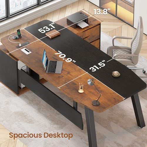 71" L Shaped Executive Desk with File Cabinet & Power Outlet, view 4