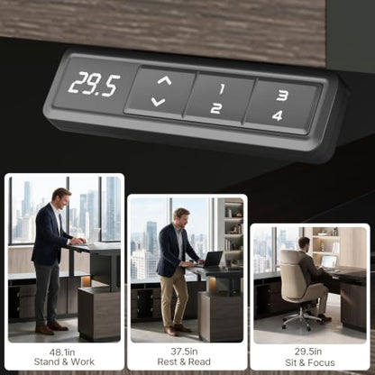 Reversible 84 Inch L Shaped Executive Sit Stand Desk Walnut/Black, view 7