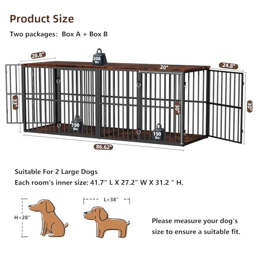 86.7" Double Dog Crate Furniture for 2 Large Dogs, Rustic Brown, view 3