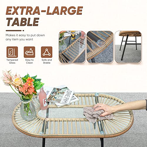 Outdoor Patio Furniture Set, Outdoor Sectional Conversation Rope Woven L-Shaped Sofa Set with Patio Table and Thick Cushions for Backyard Porch Balcony Garden, White