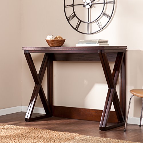 Derby Expandable Counter-Height Table 48 inches Long with Counter Dining, Living Room With Open Concept Living Space Transitional Style, Brown