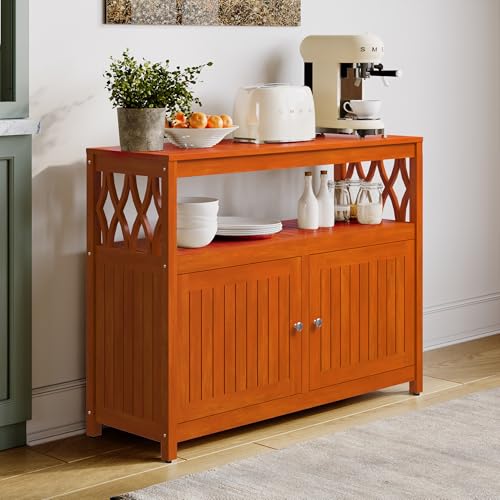 Outdoor Living Longs Peak Eucalyptus Wood Sideboard Table, Outdoor Buffet Cabinet with Storage, Natural Oil Weather-Resistant Finish