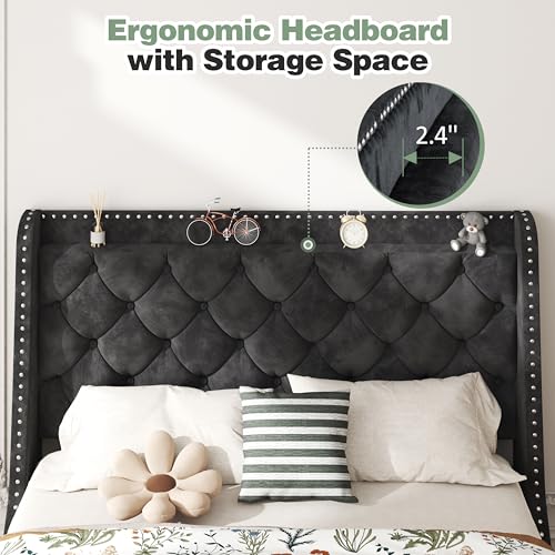 Queen Bed Frame with Storage Headboard, view 5