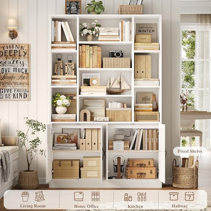 72" Tall Bookshelf, Large Farmhouse Bookcase with Storage, White, view 6