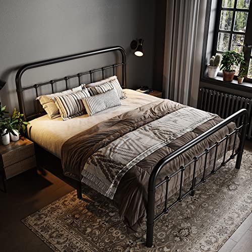 Full Metal Bed Frame with Victorian Iron-Art Headboard, Black, view 4