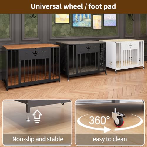 31.5" Iron Pegboard Dog Crate Furniture with Wooden Top &Remote RGB Light, view 7