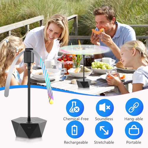 Fly Fans for Tables Rechargeable, Table Top Fly Spinner to Keep Flies Away from Food, Portable Fly Repellent Fan with Soft Stop Blades for Outdoor, Picnic, Patio & BBQ (Black, 4Pack)