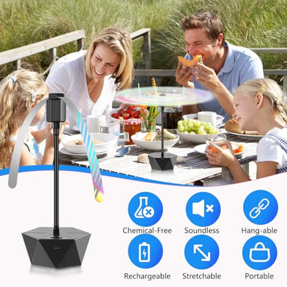Fly Fans for Tables Rechargeable, Table Top Fly Spinner to Keep Flies Away from Food, Portable Fly Repellent Fan with Soft Stop Blades for Outdoor, Picnic, Patio & BBQ (Black, 4Pack)