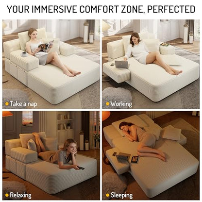 Boneless Beige Couch with Pillows and Armrests, view 7