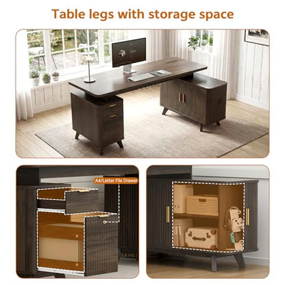 63" Farmhouse L Shaped Executive Desk, Brown, view 5