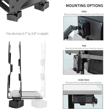 Adjustable Thin Client Mini PC Mount Bracket, CPU VESA under Desk and Monitor Arm Computer Holder, Black, MOUNT-PC05C