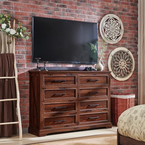 Farmhouse 8 Drawers Dresser Chests for Bedroom, Brown, view 4