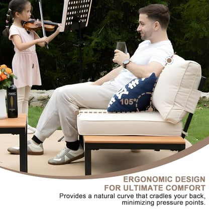 5-Person Outdoor Patio Furniture Set, Durable Metal Frame Outdoor Sectional with Wood-Look Table & Waterproof Cushions, All-Weather Conversation Set for Garden, Balcony, Poolside-Beige
