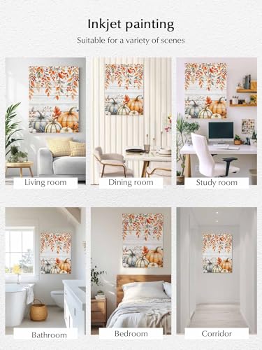 NuYeBiofx Farm Thanksgiving Pumpkins Canvas Wall Art Prints,30"x20" Framed Picture Artwork Hanging Palm Leaves on Wood Printed Canvas Oil Painting for Living Room Bedroom Office,Ready to Hang