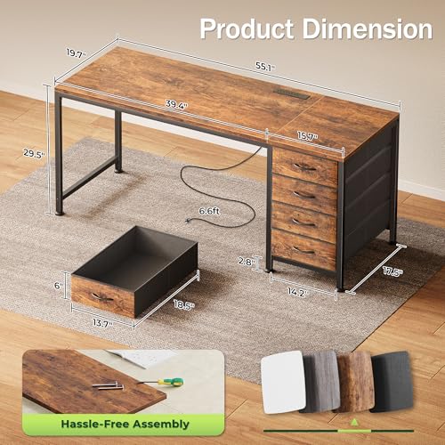 55.1 Inch Computer Office Desk with Power Outelts and USB-C Port, view 4