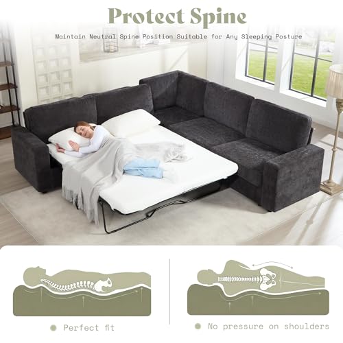 106" Oversized Sofa Bed, Sectional Sleeper Sofa with Pull Out Bed, 3 in 1 Convertible Sofa Bed, L Shaped Couch with Storage, High Resilience Mattress, Chenille Grey