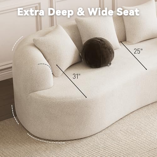 107" Curved Sofa for Living Room, Modern Chenille Cloud Couch Sofa, Luxury Plush Extra Deep 4-Seater Oversized Boucle Couch for Small Spaces, Apartment‌, No Assembly Required, Cream White