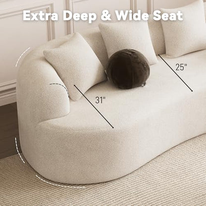 107" Curved Sofa for Living Room, Modern Chenille Cloud Couch Sofa, Luxury Plush Extra Deep 4-Seater Oversized Boucle Couch for Small Spaces, Apartment‌, No Assembly Required, Cream White
