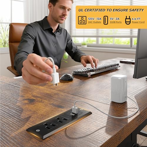 Office Desk with Outlet,Power Home Office & Study Electronic Gear, view 4