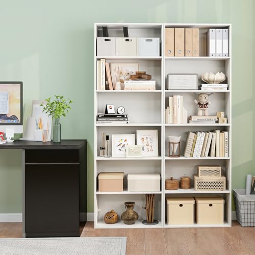 6-Tier Bookcase, 70” Tall Freestanding Bookshelf with 6 Open Shelves, Anti-Toppling Kits, Floor Display Storage Organizer for Living Room, Study, Kitchen, Home & Office (White, 70" H)