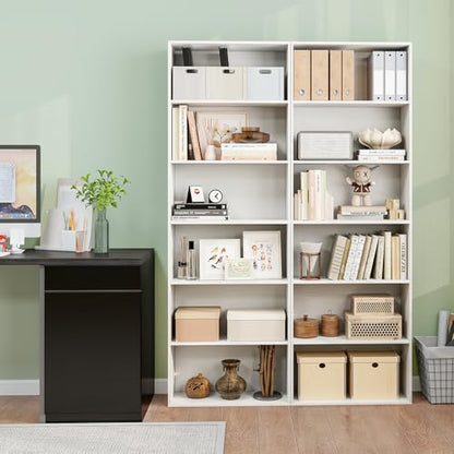 6-Tier Bookcase, 70” Tall Freestanding Bookshelf with 6 Open Shelves, Anti-Toppling Kits, Floor Display Storage Organizer for Living Room, Study, Kitchen, Home & Office (White, 70" H)