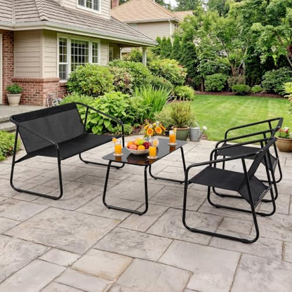 4 Piece Patio Furniture Set, Outdoor Patio Furniture Set with Table and Chairs, Sectional Bistro Sets for Lawn, Garden, Balcony, Pool, Poolside Black