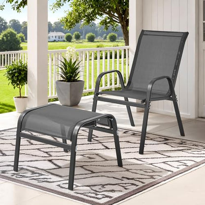 Outdoor Ottoman Set of 2, All Weather Outdoor Foot Stool with Supportive Textliene and Metal Frame, Stackable Oversized Outdoor Foot Rest for Furniture Patio Garden Pool, Grey