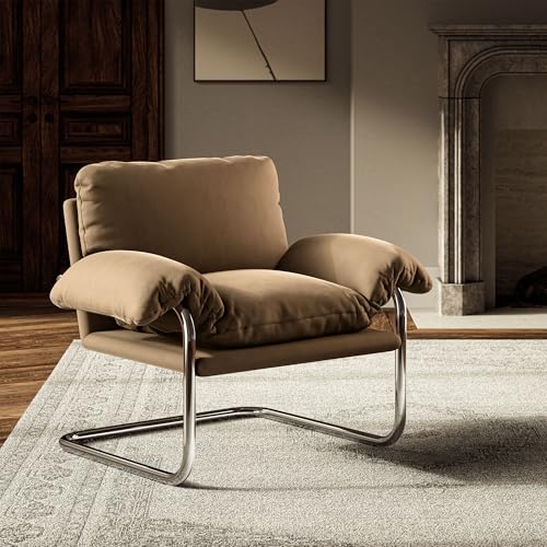 Ansel Performance Velvet Accent Chair in Taupe - Stain-Resistant Velvet Lounge Chair for Living Room, Bedroom - Corner Reading Chair with Arms and Removable Cushions