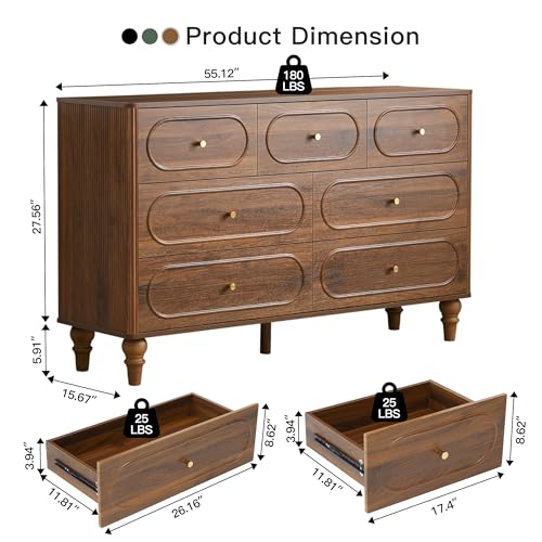 7 Drawer Fluted Dresser for Bedroom, Mid Century Modern Chest of Drawers, view 3