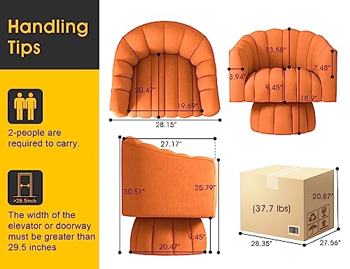 Swivel Accent Chair, 360° Swivel Barrel Chair with Armrest,Velvet Upholstered Single Sofa Reading Chair for Living Room,Bedroom,Waiting Room(Orange)