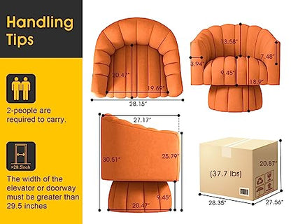 Swivel Accent Chair, 360° Swivel Barrel Chair with Armrest,Velvet Upholstered Single Sofa Reading Chair for Living Room,Bedroom,Waiting Room(Orange)