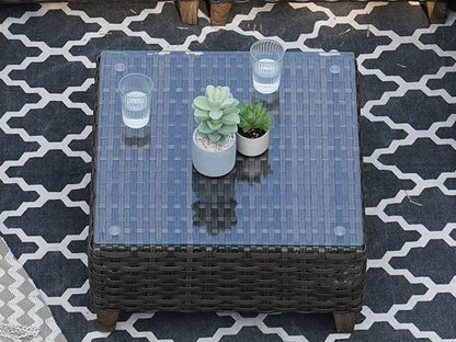 Outdoor Coffee Table Wicker Patio Side Table Wicker Patio Table Furniture Conversation Set with Glass Top