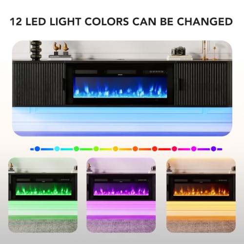80" Floating TV Stand with Electric Fireplace, Wall Mounted Fireplace TV Stand, view 4