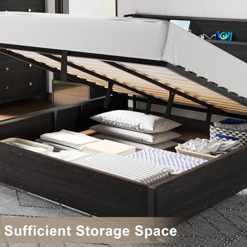 King Size Lift Up Storage Bed Frame with Charging Station, view 4
