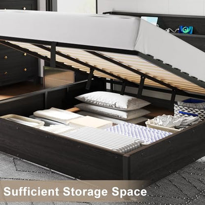 King Size Lift Up Storage Bed Frame with Charging Station, view 4