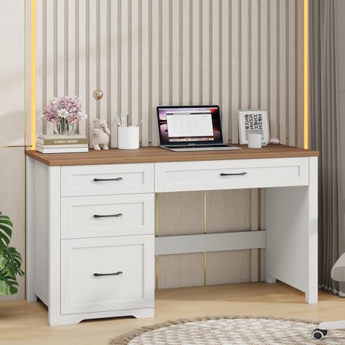 Farmhouse 47" Executive Desk with File Drawer, Wood Computer Desk with 3 Storage Drawers, Workstation for Home Office, Study, Writing