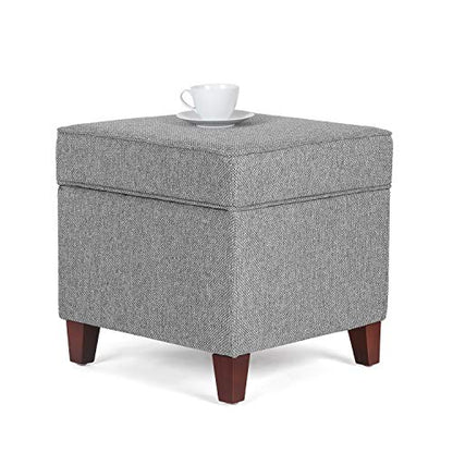 Linen Storage Ottoman with Wooden Legs, 17" Square Upholstered Flip-Top Footrest Stool, Extra Seat or Coffee Table for Living Room, Bedroom, Entryway, Grey