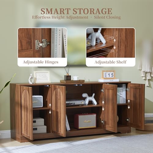 Walnut 62.2" TV Stand for TVs up to 70 Inches with Fluted & Arched Doors, view 4