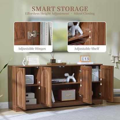 Walnut 62.2" TV Stand for TVs up to 70 Inches with Fluted & Arched Doors, view 4