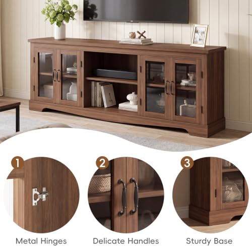 Tall TV Stand with Glass Doors, 78.75" Farmhouse Media Console with Storage, view 7